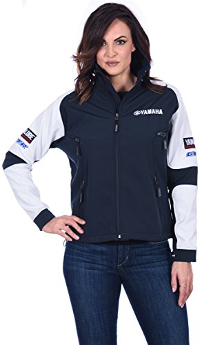 JH DESIGN GROUP Women's Yamaha Racing Soft Shell Motorcycle Biker Jacket (Medium, Navy Blue-White)