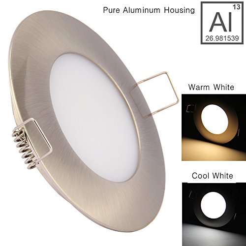 12V LED RV Boat Ceiling Lights Recessed Interior Dome Light Cabinet Roof Cabin Overhead Downlight 3.5W 3inches Brushed Nickel, 4 Pack (Cool White) - Thumbnail 4