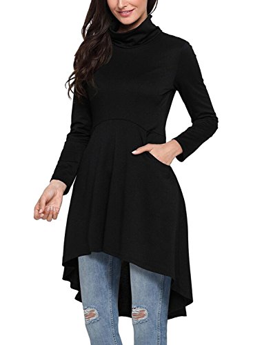 Chase Secret Womens Long Sleeve Turtleneck High Low Tunic Tops With Pocket XX-Large Black