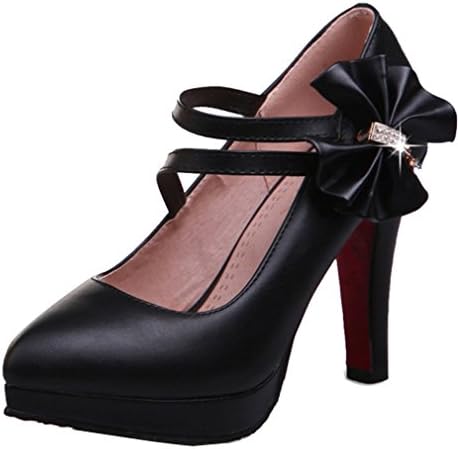 AIYOUMEI Women's Peep Toe Stilleto High Heel Party Pumps with Bow-knot and Ankle Strap