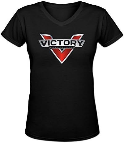 Qukkran Womens Victory Motorcycle Slim Fit V-Neck T-Shirt Black Fashion Tee