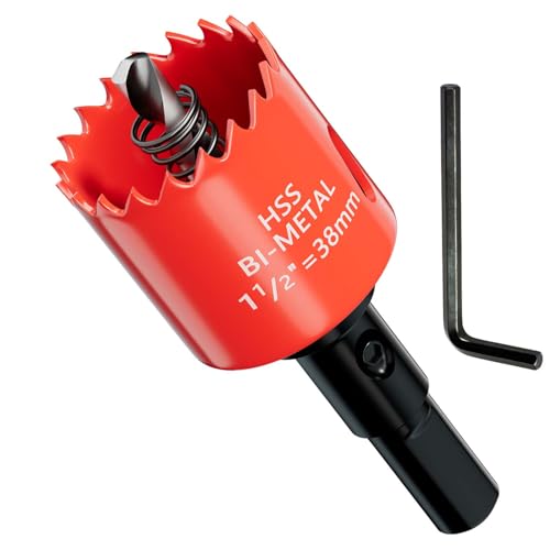 Garhwal Bi-Metall-Lochsäge 38Mm, Bohrkrone, Lochbohrer, Mit Dreiecksschaft Adapter Und Zentrierbohrer - Präzises Und Schnelles Schneiden Von Holz, Kunststoff, Gipskarton, Dünnen Metallplatten Und Mehr