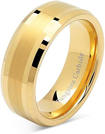 Kobelle 8MM Tungsten Carbide 14K White Gold Inlay Wedding Band