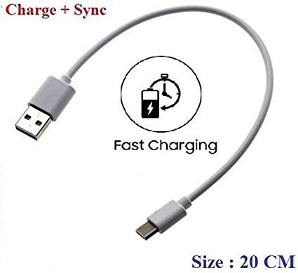 CellwallPRO Short Length USB to Type C Fast Charging with Data Sync Power Bank Cable for OnePlus 2, 3, 3T, 5, Motorola Moto Z , Z Play and Z Force (20 cm)