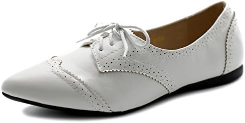 Ollio Women's Ballet Shoe Flat Enamel Pointed Toe Oxford M1818 (6.5 B(M) US, White)