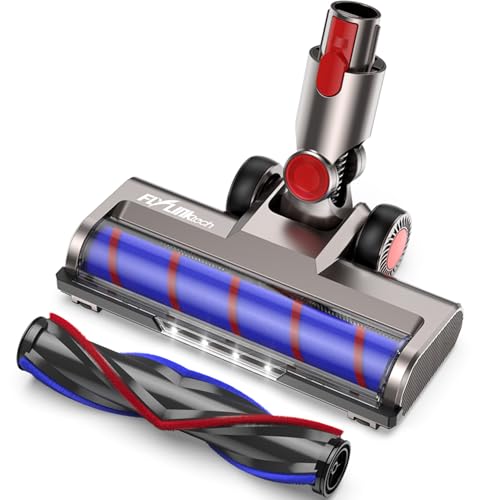 FLYLINKTECH Brush Compatible with Dyson V7, V8, V10, V11, V15 Vacuum Cleaner, Brush with 4-LED Headlights, Flexible Rotation and 2 Replacement Wheels