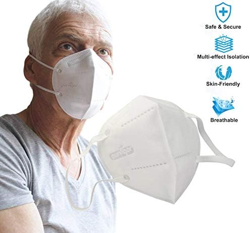 Pack of 5 Face Masks FFP2 N95 Mask Hygiene Respirator With Adjustable Nose Clip for Perfect Tight Seal Full Face Protection Face Mask Against fine Airborne Particles, Germs, Dusts, Mists, Pollutants