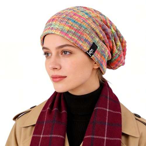 Ruphedy Women Slouchy Beanie Knit Hats Long Oversized Skull Cap for Winter B08w (309w-Yellow/Multi-A)