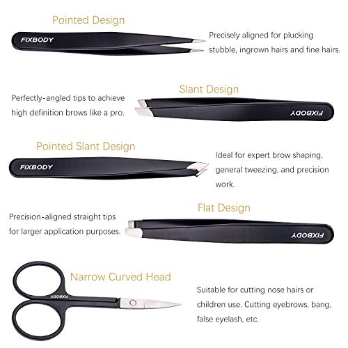 Fixbody Tweezers Set 5 Piece Professional Stainless Steel