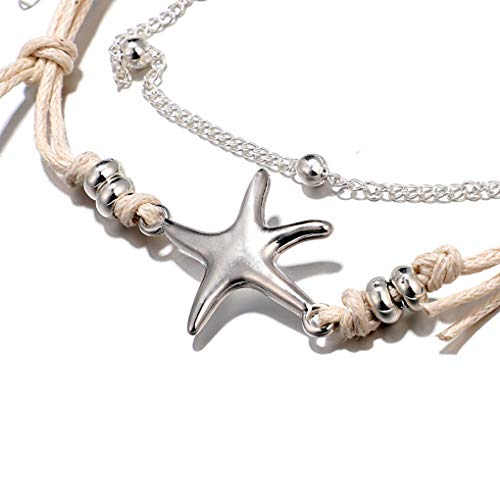 Yalice Boho Layered Starfish Anklets Ball Rope Ankle Bracelet Beach Foot Jewelry for Women and Girls