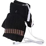 Laptop Women's USB Heated Half & Full Finger Winter Warm Hand Gloves Warmer Wool