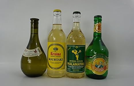 24x 500 ml Retsina 4 Sorten 24 Flaschen - Kechribari Malamatina Kourtaki Golden - Super Spar Probier Set - geharzter Weißwein