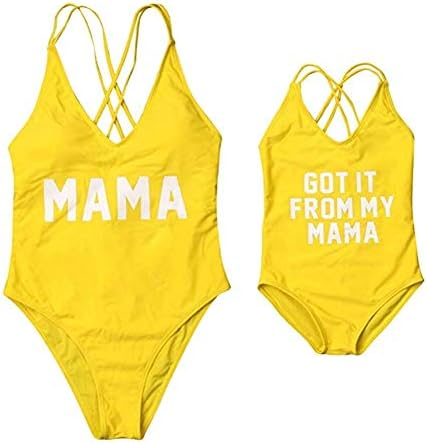 Mommy and Me Swimsuit Family Matching Baby Girls Women Letter Print One Piece Swimwear Bathing Suit