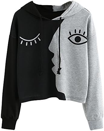 Clearance Sale! Women Shirts WEUIE Ladies Sweatshirt Hooded Long Sleeve Crop Patchwork Blouse Pullover Tops (Size M/US 8, Gray)
