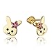 14k Gold Plated Brass Rabbit Cubic Zirconia Screwback Baby Girls Earrings with Sterling Silver Post