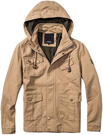 Men's Cotton Bomber Military Jacket Multi-Pocket Removable Hooded