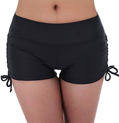 Women's Sporty Adjustable Boy Leg Wide Waistband Fully Lined Bikini Bottom Beach Briefs Tankinis Board Shorts