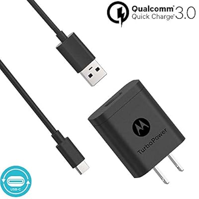 Motorola TurboPower 18 QC3.0 Charger with 3.3 Foot USB-A to USB-C Cable for Moto Z, Z2, Z3, X4, Motorola One, One Power, G6, G6 Plus