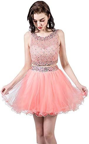 TANGFUTI Two Piece Homecoming Dresses Short Beaded Tulle Prom Gowns