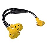 LeisureCords 24'' RV Y Adapter Cord 30 Amp Male Plug to Two 30 Amp Female 2.5 Feet with Handle
