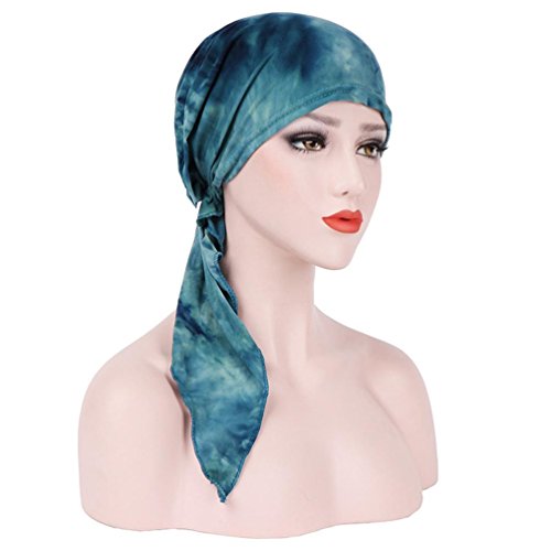SUKEQ Stretch Pre-Tied Chemo Hat Beanie Cap Turban Headwear Long Hair Headwrap Scarves for Cancer (Green)