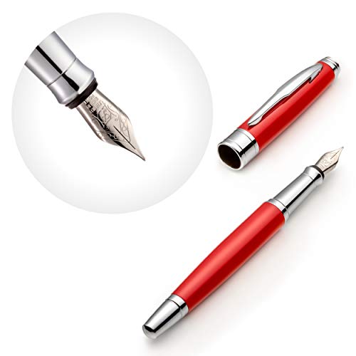 ZenZoi Luxury Red Fountain Pen Set with Premium German Schmidt Fine Nib. Elegant Executive Pen