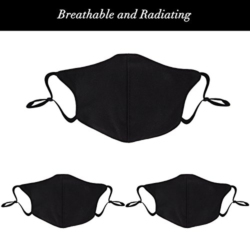 Aniwon 3 Pack Unisex Mouth Mask Adjustable Anti Dust Face Mouth Mask,Black Cotton Face Mask for Cycling Camping Travel - Thumbnail 5