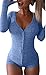 Moxeay V-Neck One Piece Bodysuit Long Sleeve Bodycon Rompers, Blue, Size Small