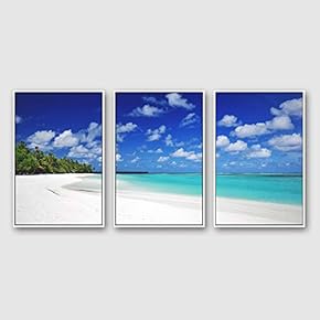 Framed Canvas Wall Art for Living Room, Bedroom Ocean Sea Beach Canvas Prints for Modern Home Decoration Ready to Hang - 16"x24"x3 Panels