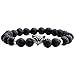 Jovivi 4pcs Men Women 8mm Mix-Style Silver Plated Natural Black Lava Rock Stone Energy Beads Stretch Diffuser Bracelets