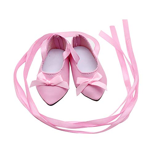 Livoty Bow Bandage Shoes for 18 Inch American Toy Girl Doll Dress Shoes Accessory Girl's Toy (Pink) - Thumbnail 3