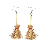Unique Handmade Funny Earrings Creative Broom Earrings Miniature Witch Flying Straw Broom Dangle Earrings Halloween