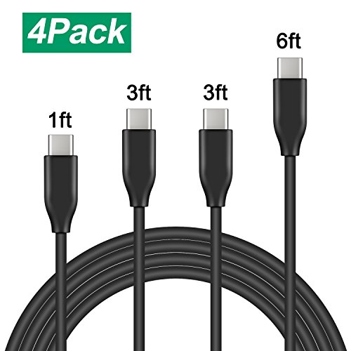 USB C Cable, Xcords 4Pack 1FT 3FT 3FT 6FT USB A to USB C Fast Charge Sync Data Transfer Cable for Samsung Galaxy Note 8 S8 Plus, LG G5 G6 V30, HTC 10, Nexus 5X/6P,Google Pixel XL(Black)