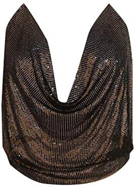 hower Womens Sequin Sparkle Glitter Tank Deep V Neck Spaghetti Strap Chain Halter Crop Tops