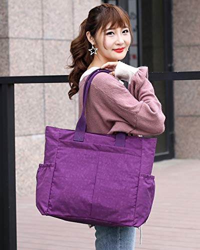 Nylon Water Resistant Multi Pockets Large Lightweight Tote Bag Shoulder Bag for Gym Hiking Picnic Travel Beach Waterproof Tote Bags (Babysbreath HB) - Thumbnail 6
