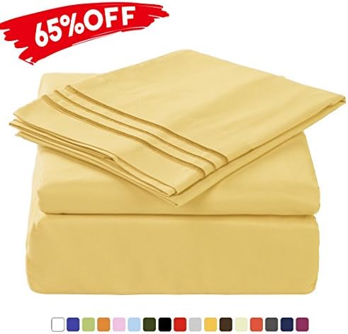 Merous 4 Piece Bed Sheet Set with Deep Pocket - Hypoallergenic Soft Brushed Microfiber Bedding Sheets - Wrinkle, Fade, Stain Resistant - Queen, Musard Yellow