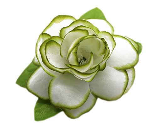 Hawaii Luau Party Artificial Fabric Gardenia Hair Clips Green Edge 8 Pack