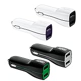 Sendy Dual USB Car Charger Designed for Apple and Android Devices 4-pack