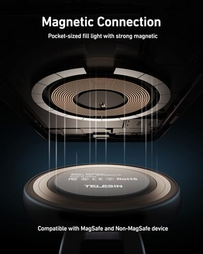 TELESIN C03 Magnetic Selfie Light, Phone Light Compatible with iPhone Magsafe, CRI97 360° LED Selfie Ring Fill Light with Mirror for Selfies/Photography/TikTok/Zoom Calls/Video Conference