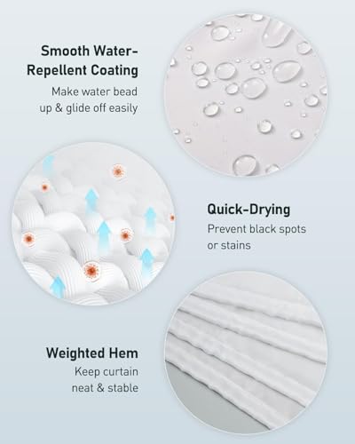 Uniclife Shower Curtain White, 180 x 200 cm Fabric Shower Curtain for Bathroom, Waterproof Polyester Bath Curtain with 12 Rust Resistant Grommets & Weighted Hem for Bathtub