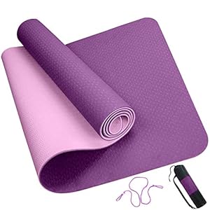 ROMIX Yoga Mat, 6MM Thick Double Sided TPE Fitness Pad with Carry Bag and Strap, Eco Friendly Non Slip Exercise Mat for Men Women Home Gym Pilates Meditation Stretching – 183 x 61 x 0.6cm