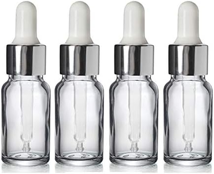 10ml CLEAR Glass Bottles with Premium SILVER and WHITE Pipettes - PACK of 4