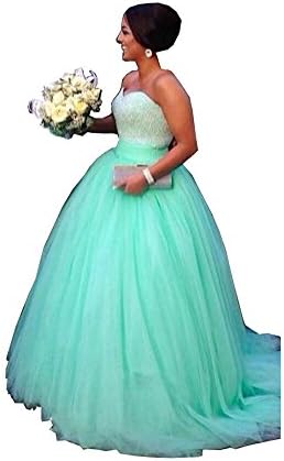 Elley Women's Sweetheart Empire 2016 Strapless Floor Length Backless Puffy Ball Gown Long Tulle Quinceanera Dress Mint US16