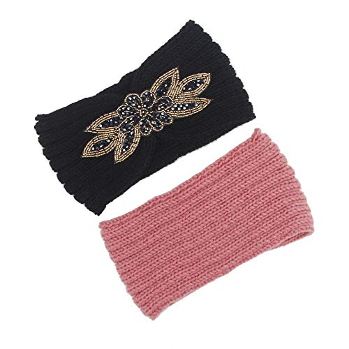Women Knitted Headband Ear Warmer Stretchy Headwrap Head Wrap Hair Band Turban for Cold Whether by BCDshop (Pink 1)