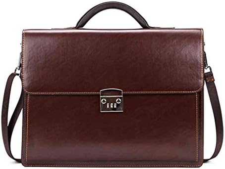 Password Lock Leather Bag Men Briefcase Business Office Bag Leather Large Man Portfolio (Color : Brown)