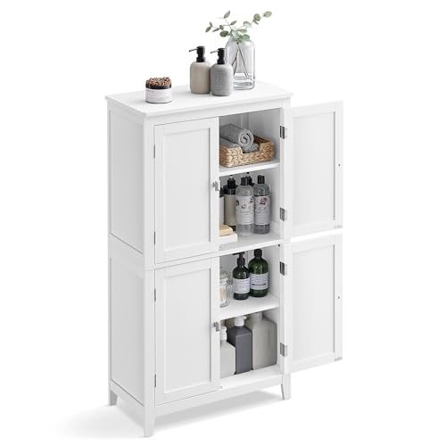VASAGLE Armário para Banheiro, Armário de Cozinha Independente, com 4 Portas, Prateleiras Ajustáveis, 30 x 60 x 110 cm, Branco BRBBC552P31V1