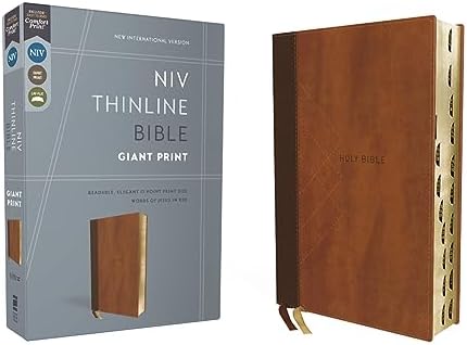 NIV, Thinline Bible, Giant Print, Leathersoft, Brown, Red Letter