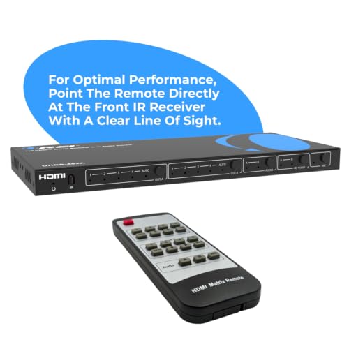OREI 4K@60Hz 4×2 HDMI 2.0 Matrix with Audio Extraction, HDCP 2.2, HDR (Dolby Vision / HDR10+ / HLG), ARC, EDID Management, 4K-to-1080p Downscaling, Optical & Analog Audio Out, IR Remote (UHDS-402A)