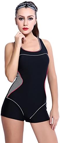 Haogo Women's Boyleg Backless One Piece Swimsuit Black Zebra US14