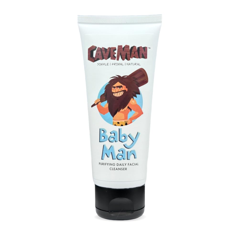 CaveMan Baby Man Purifying Daily Facial Cleanser (100ml) - Exfoliating Facial Wash for Men with Salicylic Acid, Natural Charcoal, and Cooling Mint